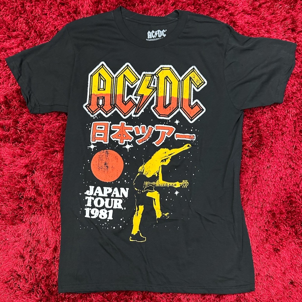AC/DC Back In Black 1981 Japan Tour Album Art Shirt Black Medium White New